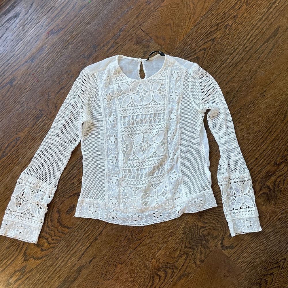 Zara white netting long sleeve shirt